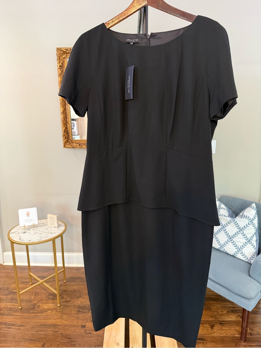 Lafayette 148 New York Black Short-Sleeve Peplum Sheath Dress